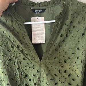BTBEM Olive Green Eyelet Blouse